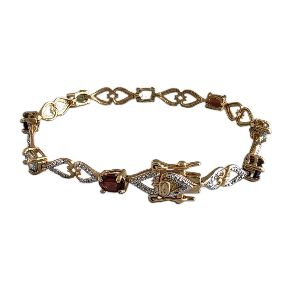 925 China Sterling Silver Gold Plated Multicolor Gemstone Heart Tennis Bracelet